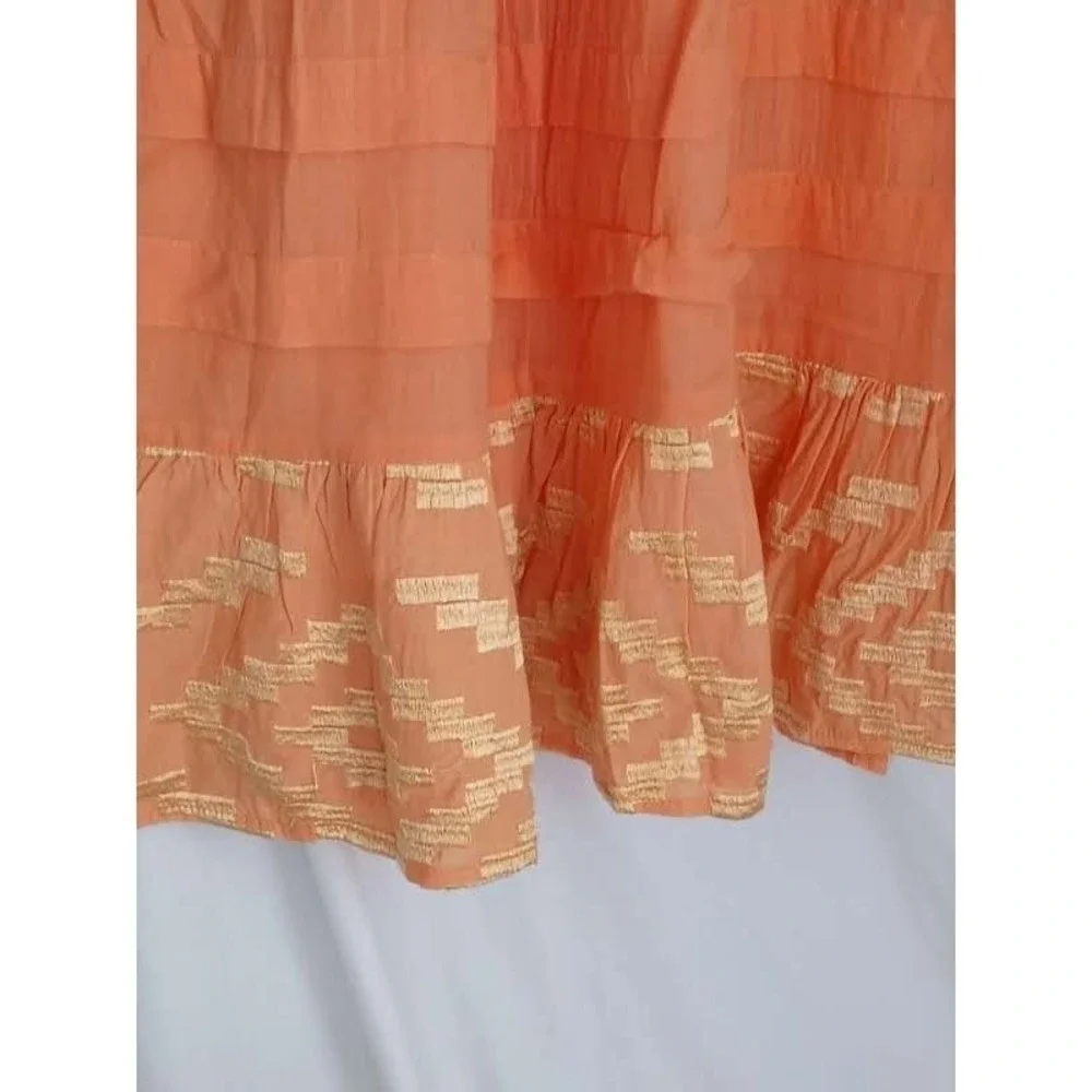 NWT RHEA Peach Gold Metallic Ikat Boho Tiered 100% Cotton Mini Dress L XL V-Neck - Picture 13 of 14